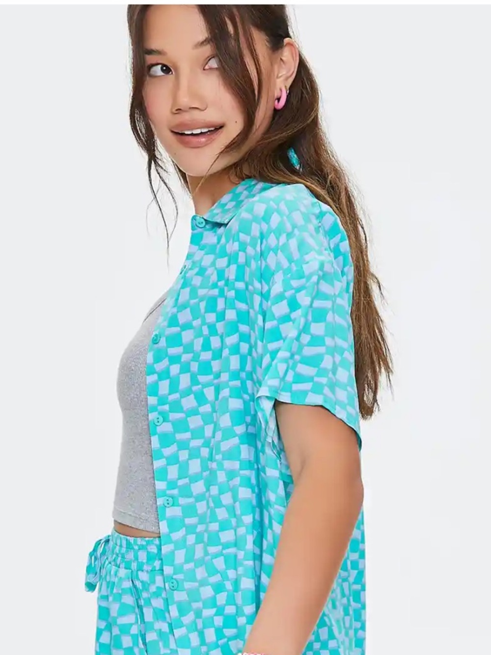Forever 21 / Casual Checkerboard Short-Sleeve Shirt - Mint Green